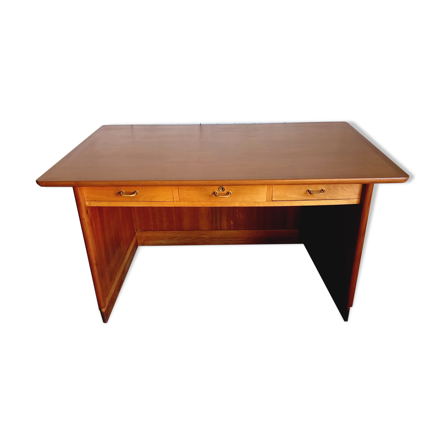 Bureau de direction vintage en bois et teck années 50/60