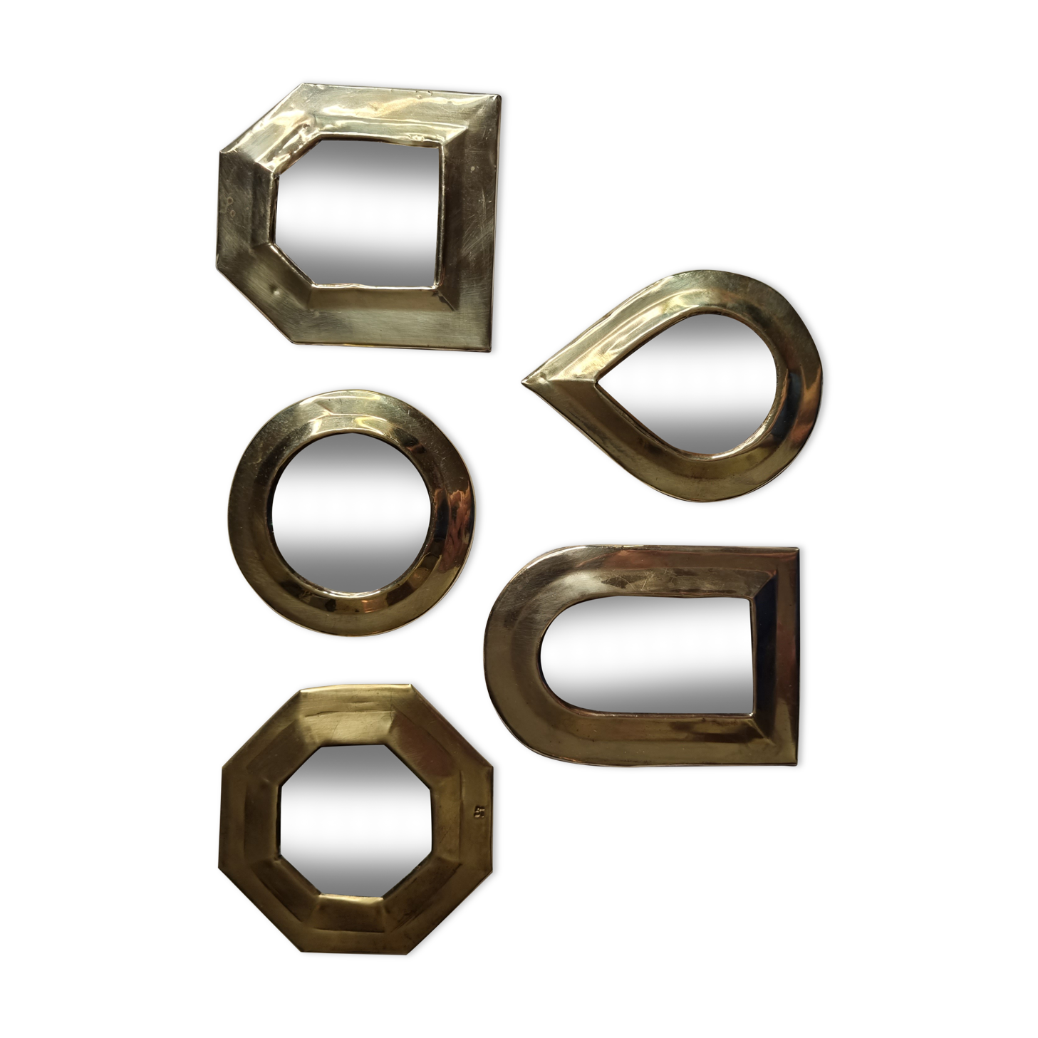 Ensemble de 5 miroirs marocains en laiton vintage 9x9cm