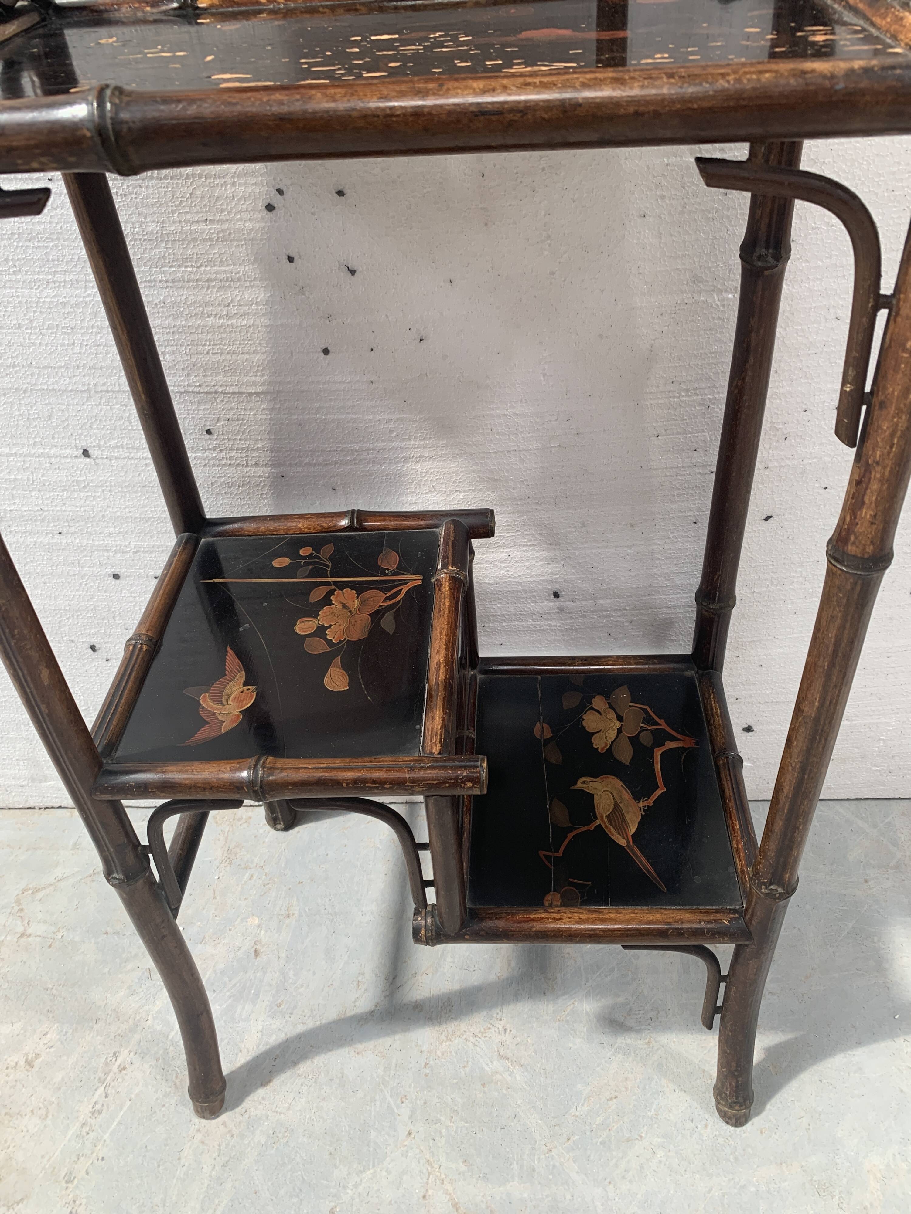 Bamboo shelf with four shelves with Asian decor, 20th century