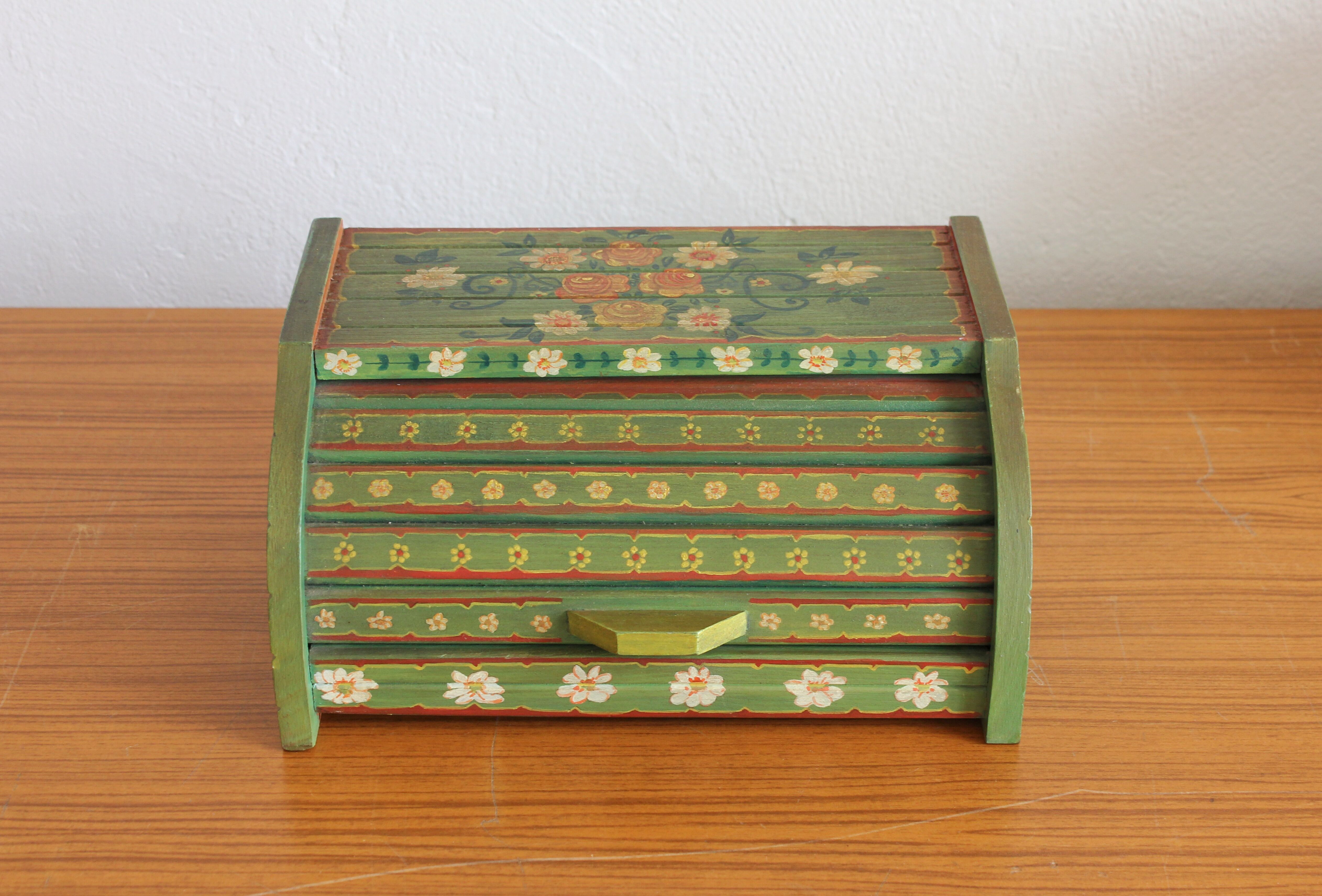 Vintage hand-painted wooden bread box