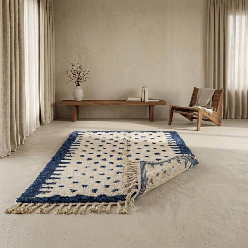 Traditional handmade pure wool Berber rug 2/3 m