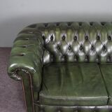 Chesterfield sofa in green cowhide leather