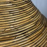 Midcentury pair pencil rattan large ( 62 cm ) pendants, Italy 1970s