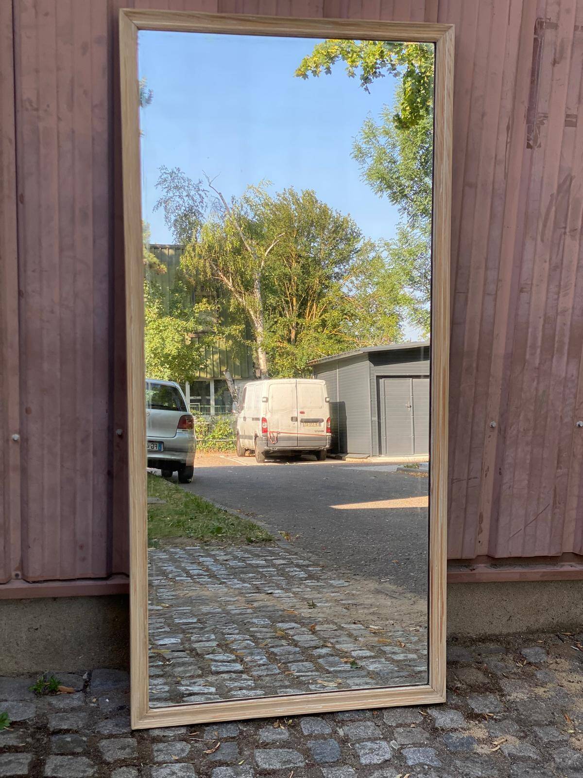 Authentic 19th-century brasserie mirror renovated in solid wood 180x85.