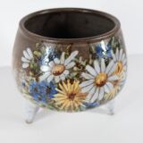 Tripod ceramic planter with floral design, signed Alexandre Kostanda, Vallauris