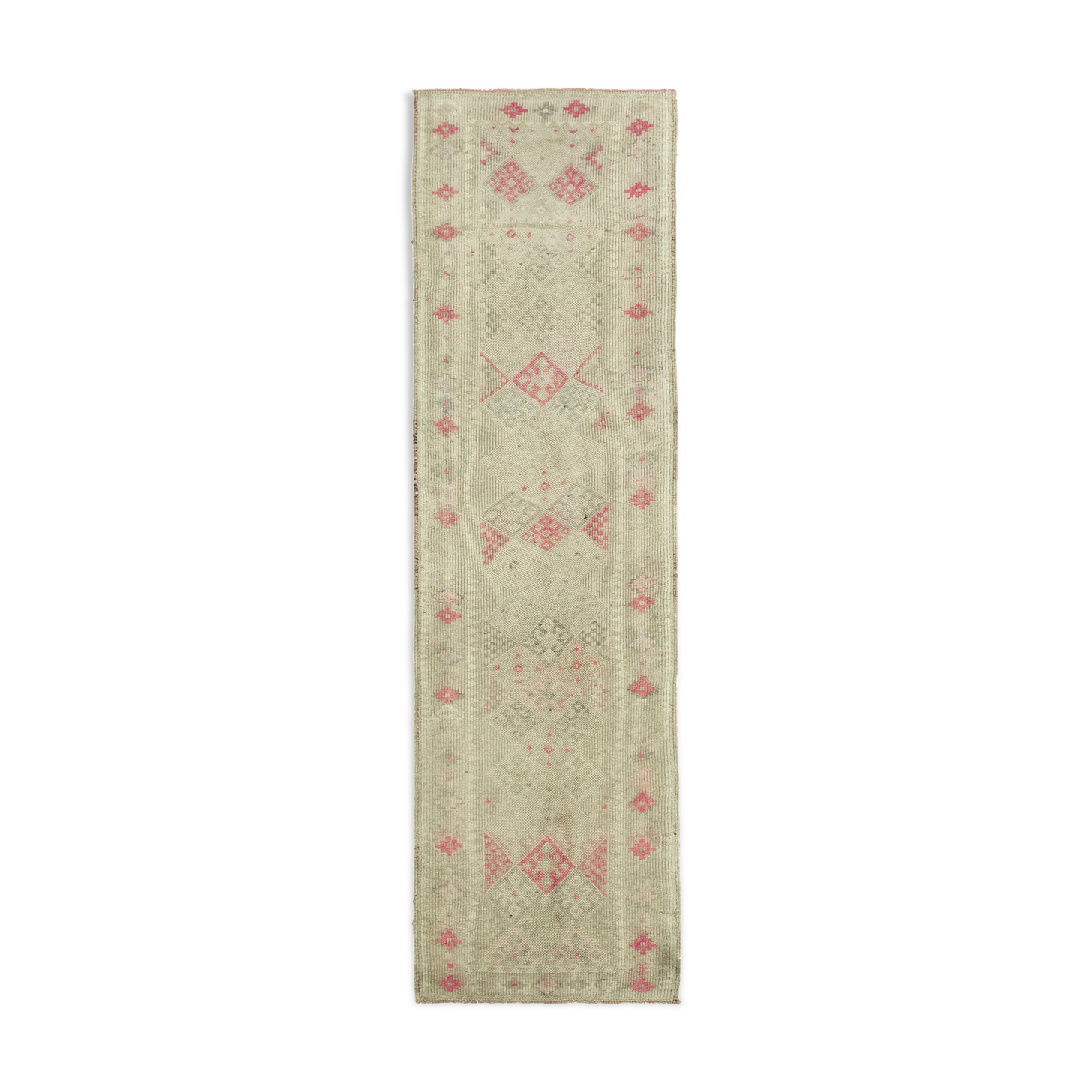 Hand-knotted turkish beige runner carpet 89 cm x 310 cm