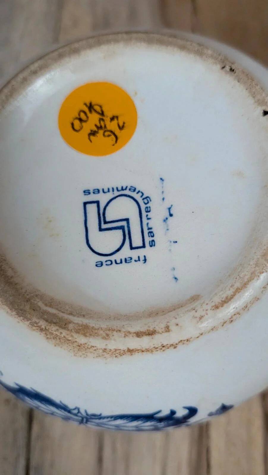 Antique Sarreguemines blue & white cup – French earthenware