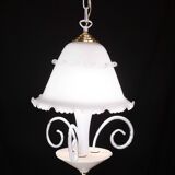 “Umbrella” Charming Murano Vintage White Chandelier in Murano Glass, 1980s