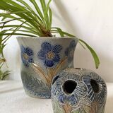 Flowerpot and flower pick, salt pottery, 1970s