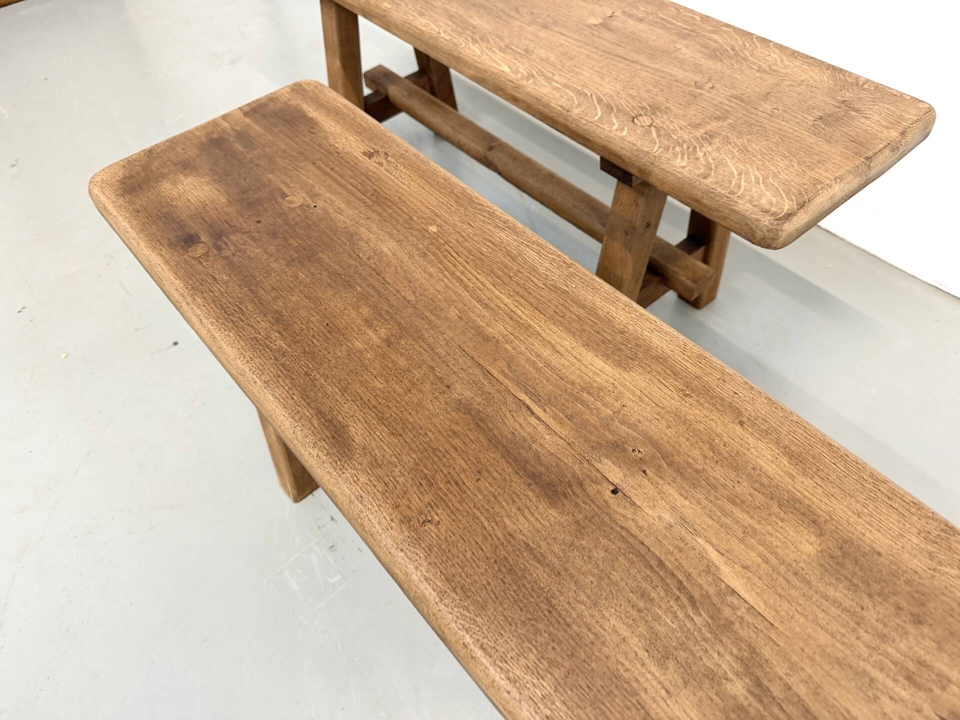 Pair of small solid oak benches - 1950s