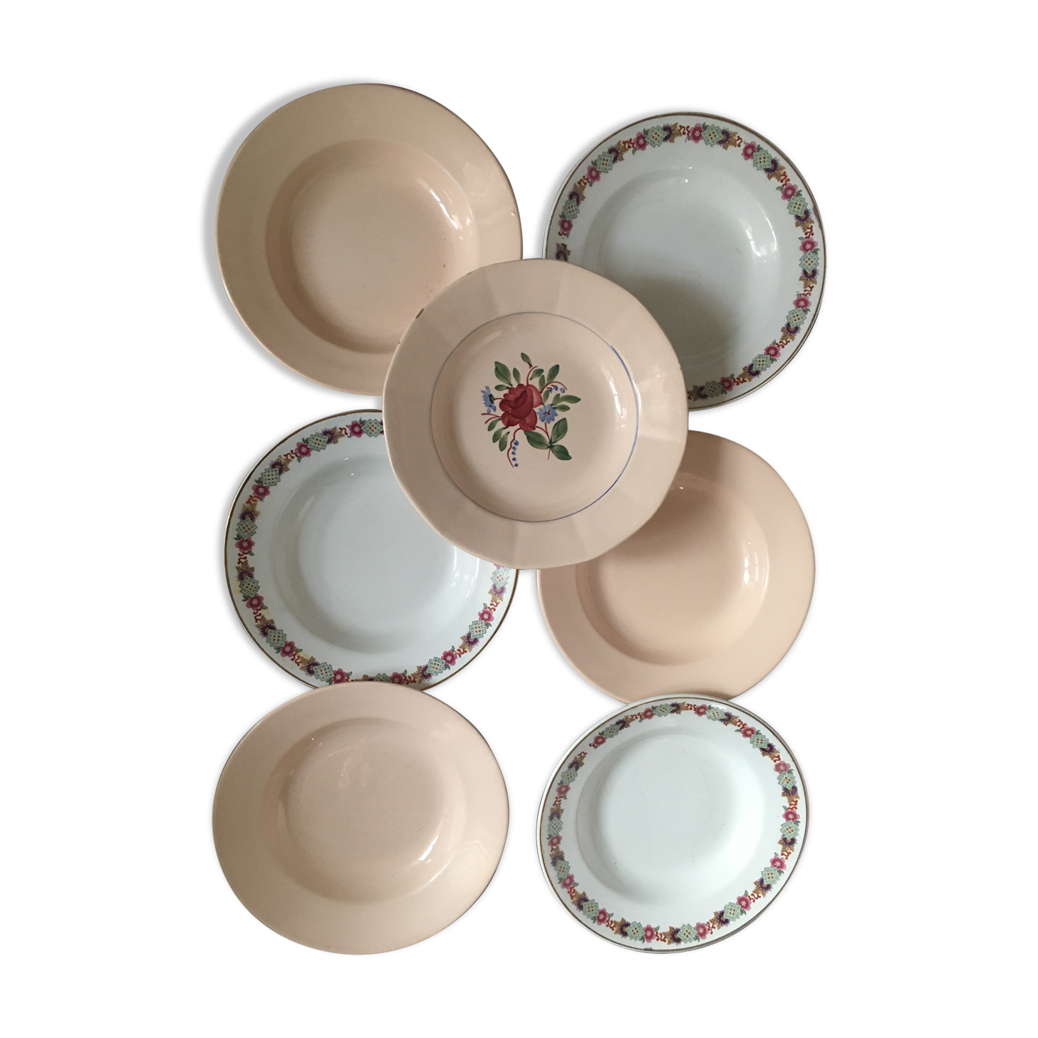 Old hollow plates matched in pink.