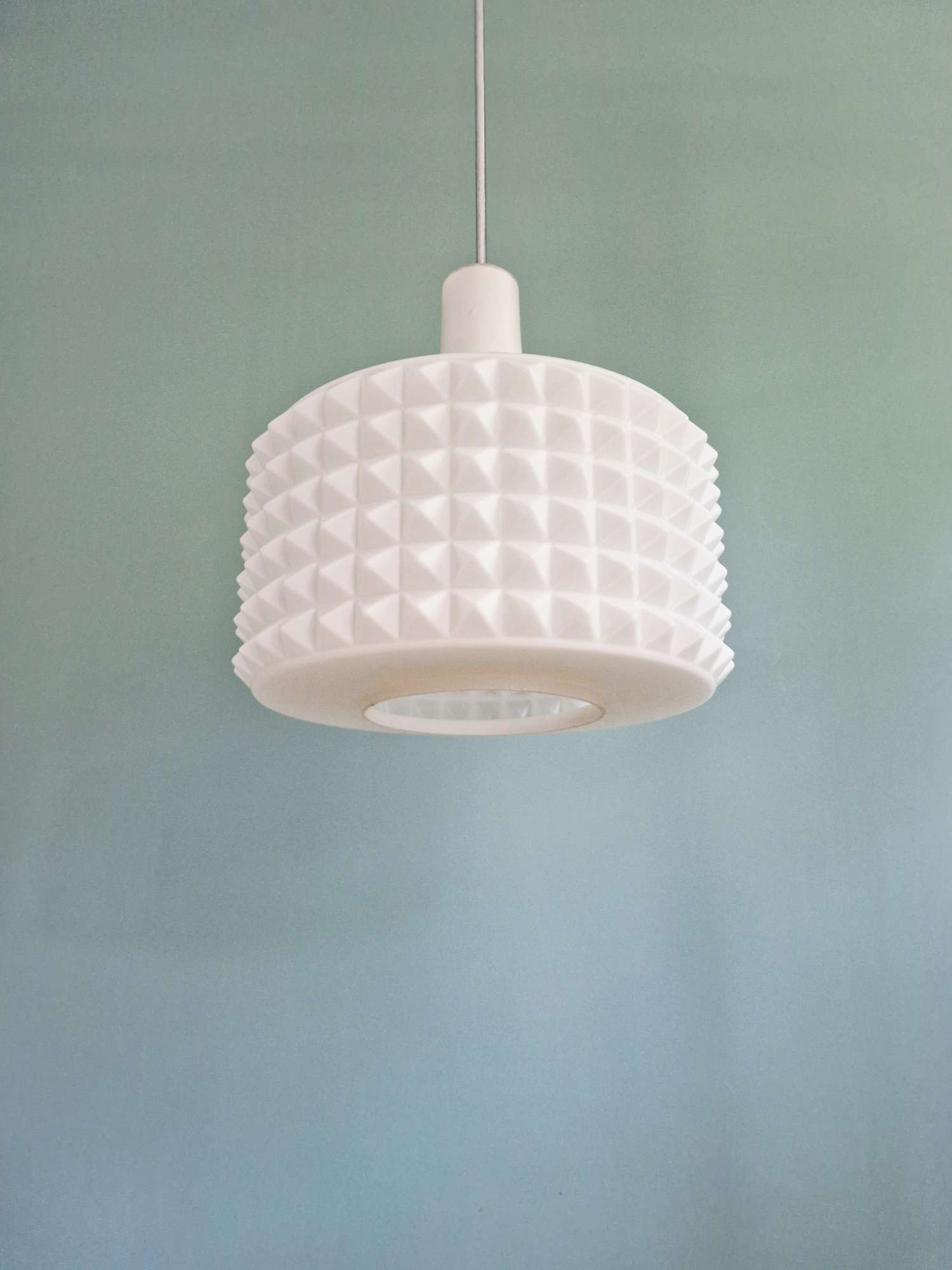 Large white opaline pendant light, design by Ivan Jakes, 1960s.