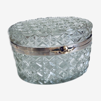 Jewelry box in cut glass and silver brass