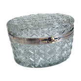 Jewelry box in cut glass and silver brass