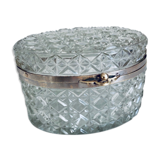 Jewelry box in cut glass and silver brass