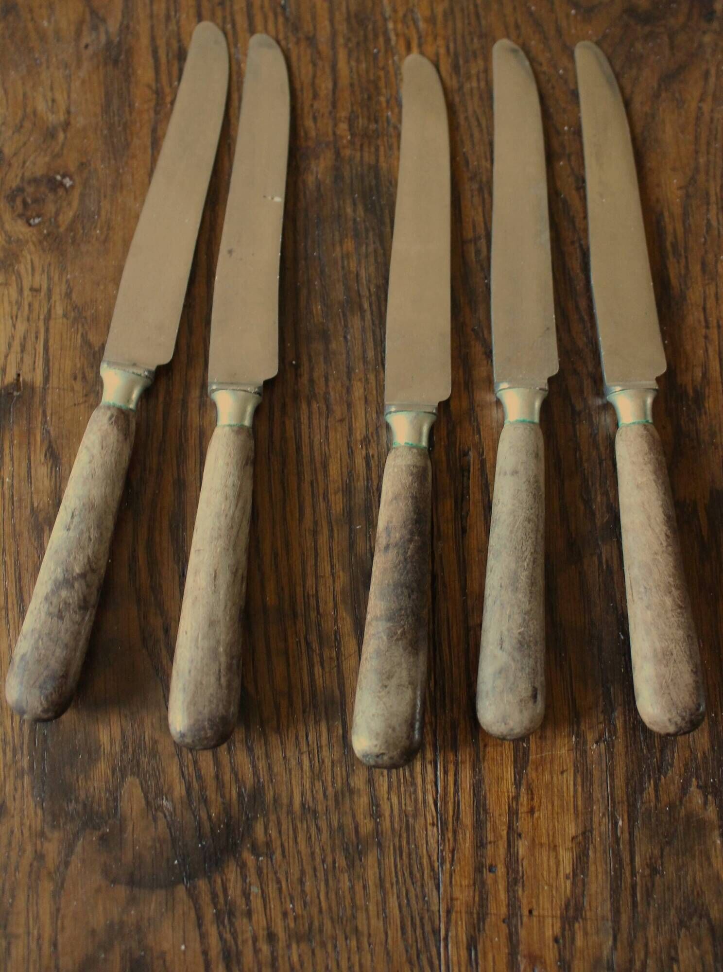 Set of 5 antique knives with wooden handles