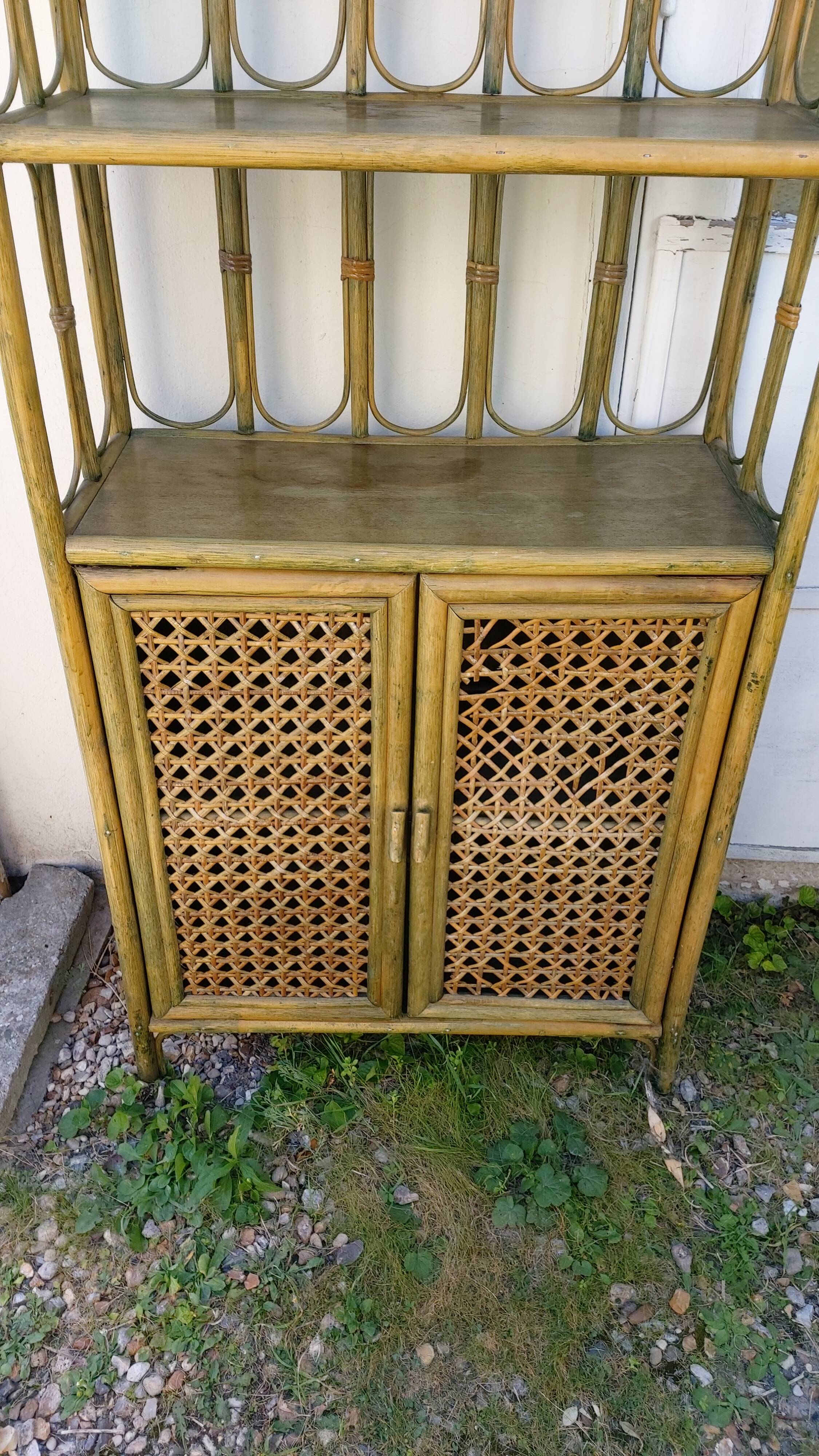 Vintage rattan and bamboo bookcase