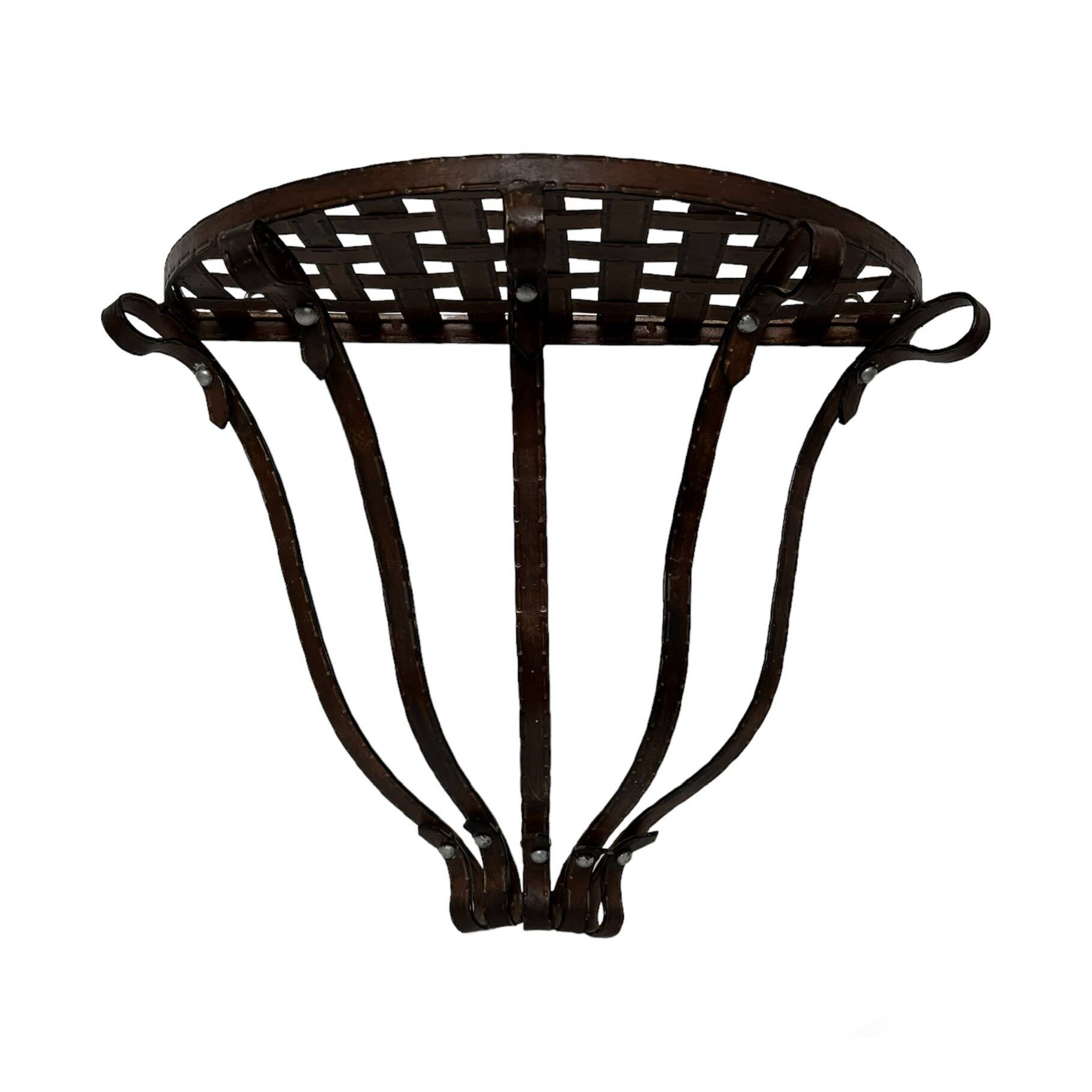 Small wall console Wrought iron trompe l'oeil stitched saddle leather