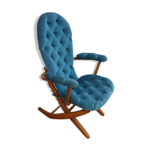 Fauteuil velours et bois