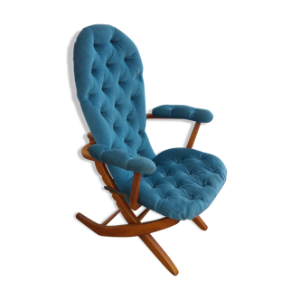 Fauteuil velours et bois réglable