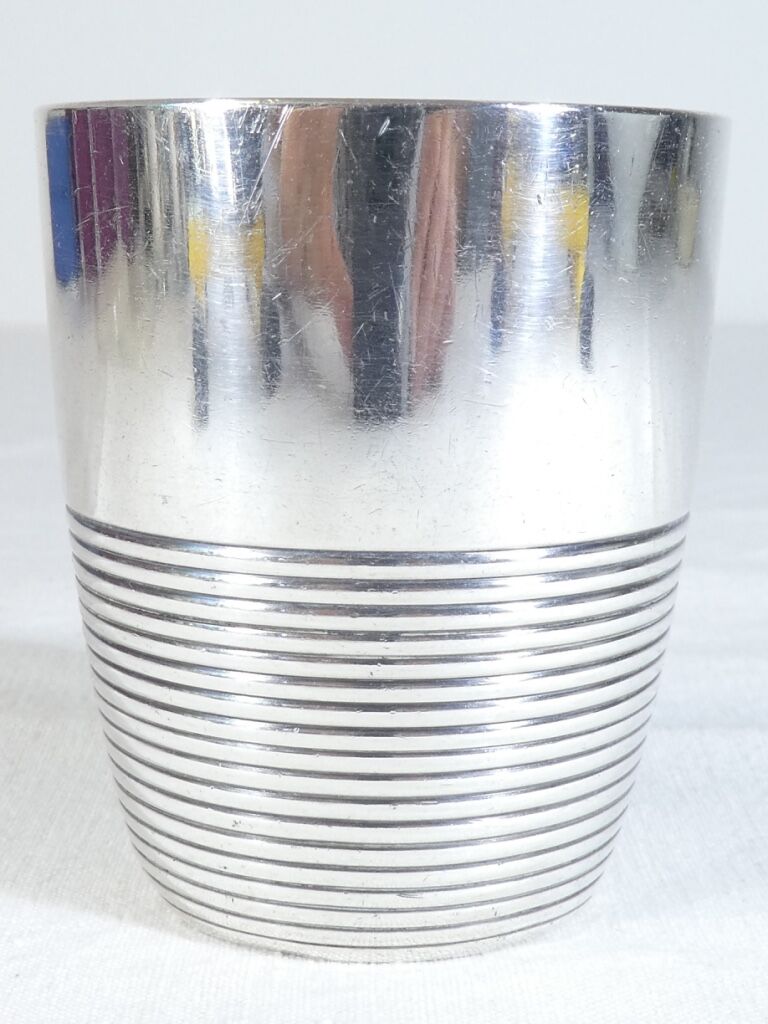 Timbale Christofle in silver metal modele ondulation by luc lanel