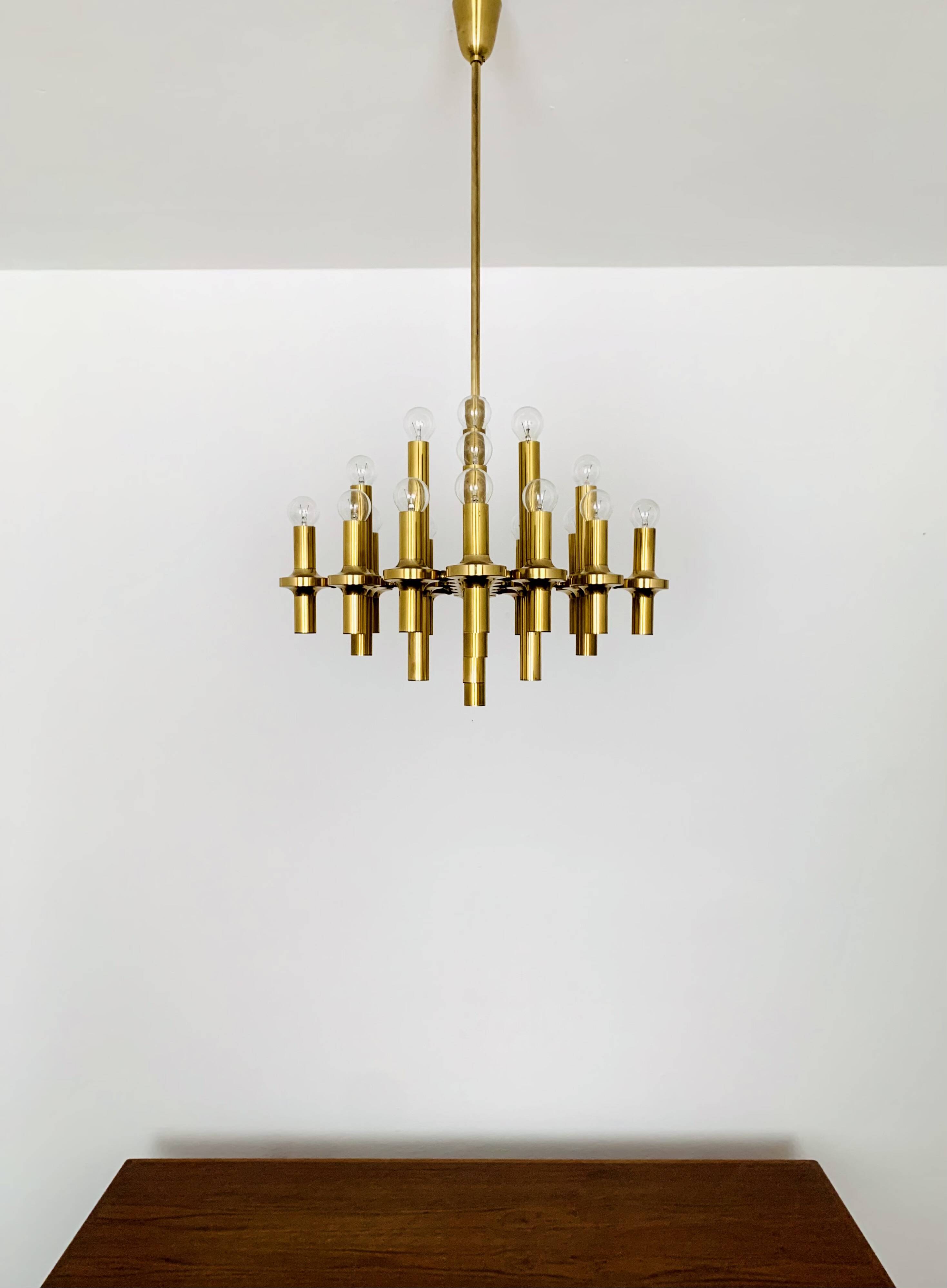 Brutalist Brass Chandelier by Gaetano Sciolari