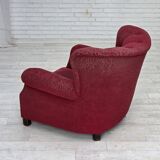 1950s, Danish relax armchair, red furniture fabric, ash wood legs.