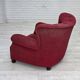 1950s, Danish relax armchair, red furniture fabric, ash wood legs.