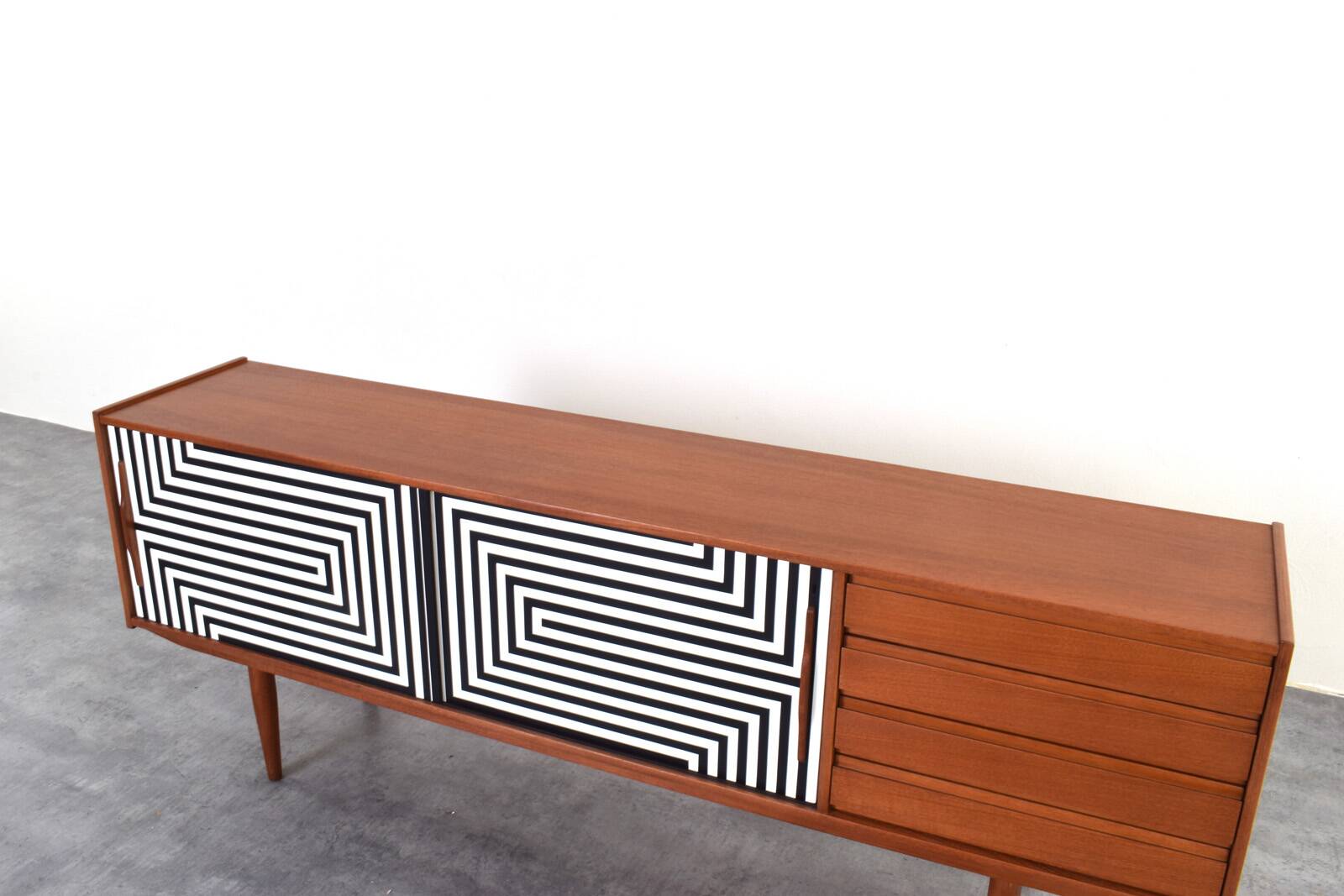 Mid-Century Op-Art Hand-Painted Danish Teak Sideboard, 1960s