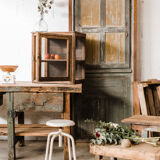 Green wooden workbench – 2 drawers