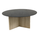 Travertine and glass coffee table