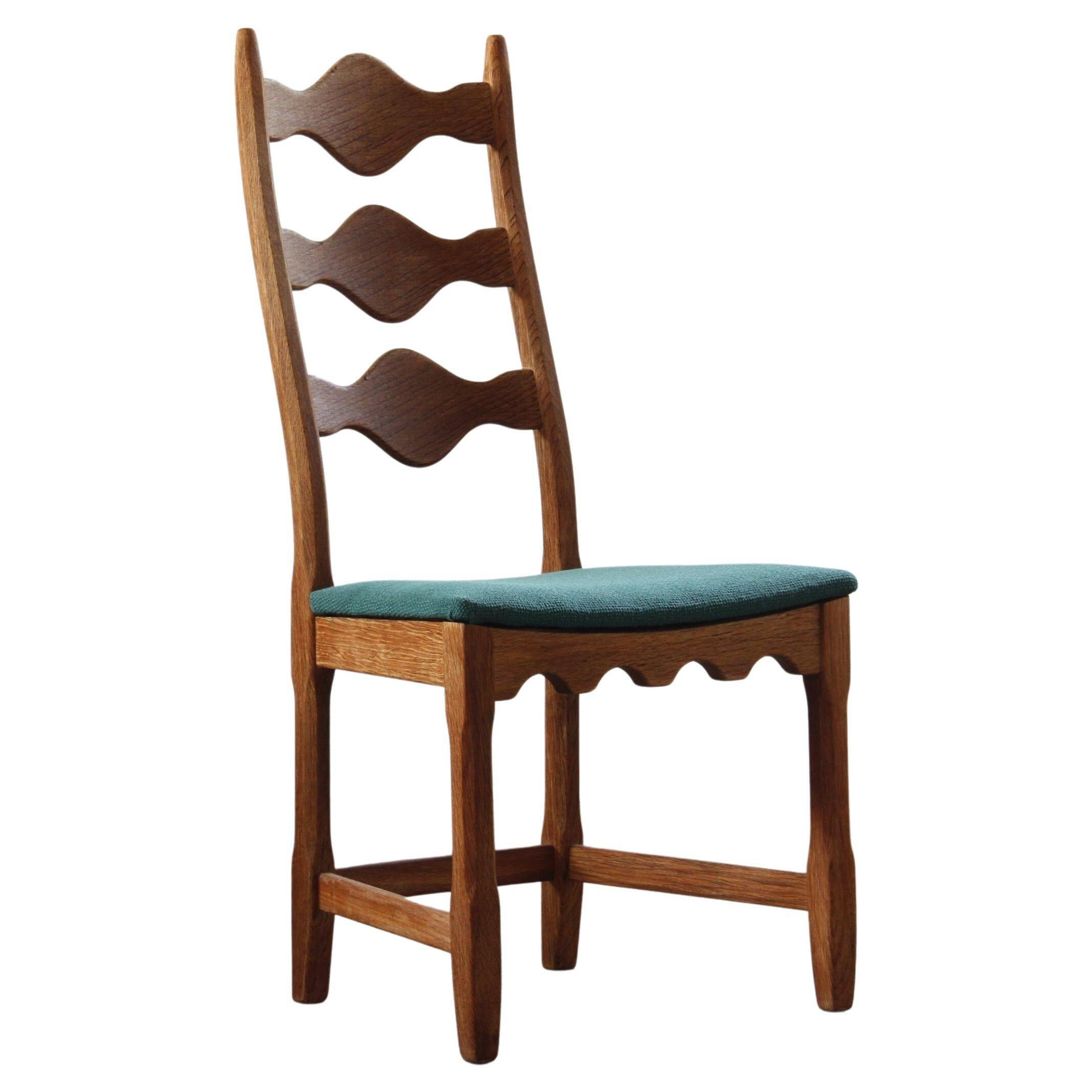 Six vintage 1960s Danish ladderback oak chairs, Henning Kjærnulf brutalist style