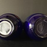 Pair of hand-painted cobalt blue glass vases