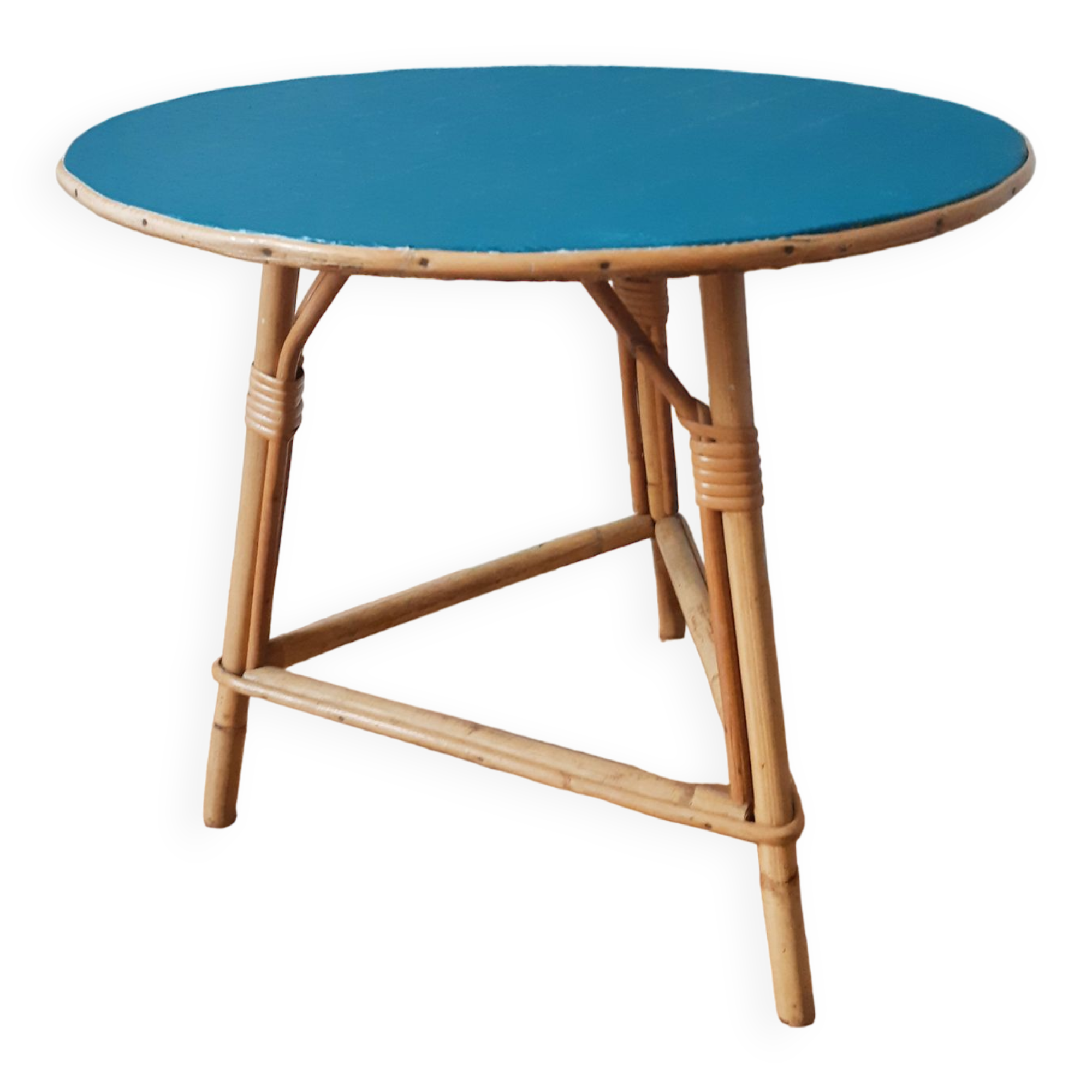 Table ronde vintage en rotin , tripode