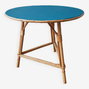 Table ronde vintage en rotin , tripode