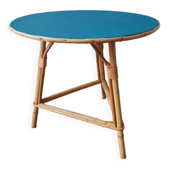 Vintage rattan round table, tripod