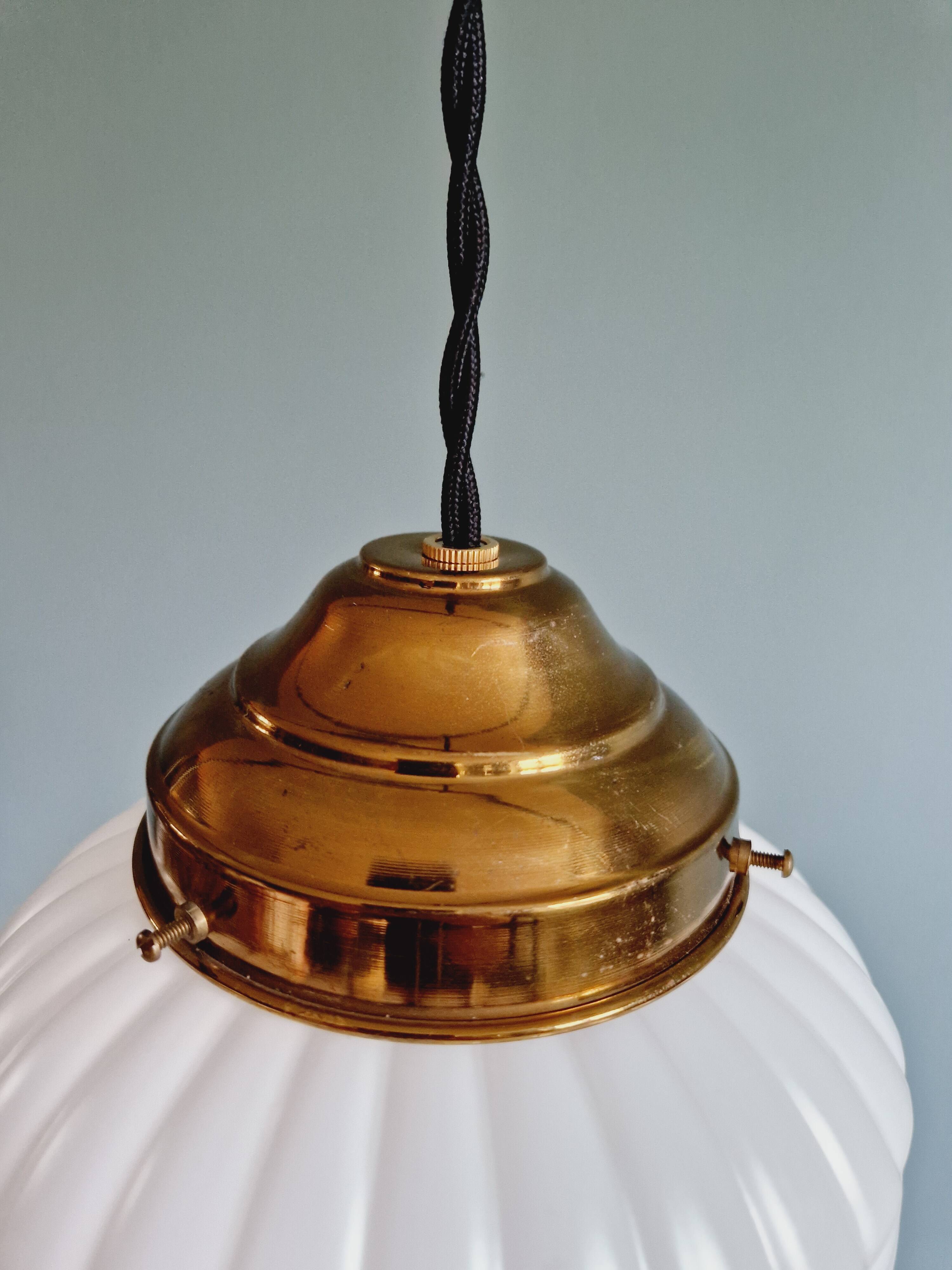 Art Deco pendant light in white opaline glass, 1920s-30s