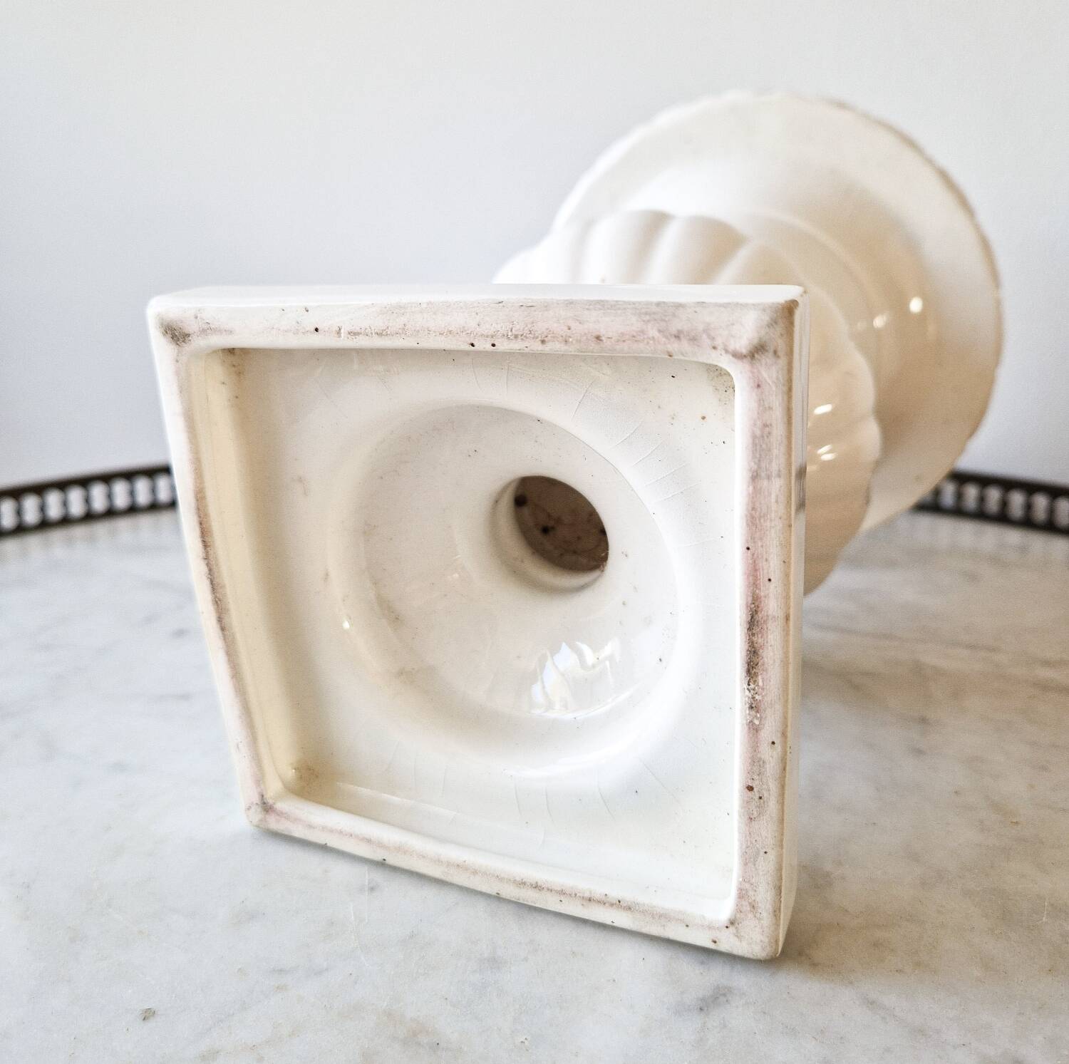 Large vintage white earthenware Medici vase