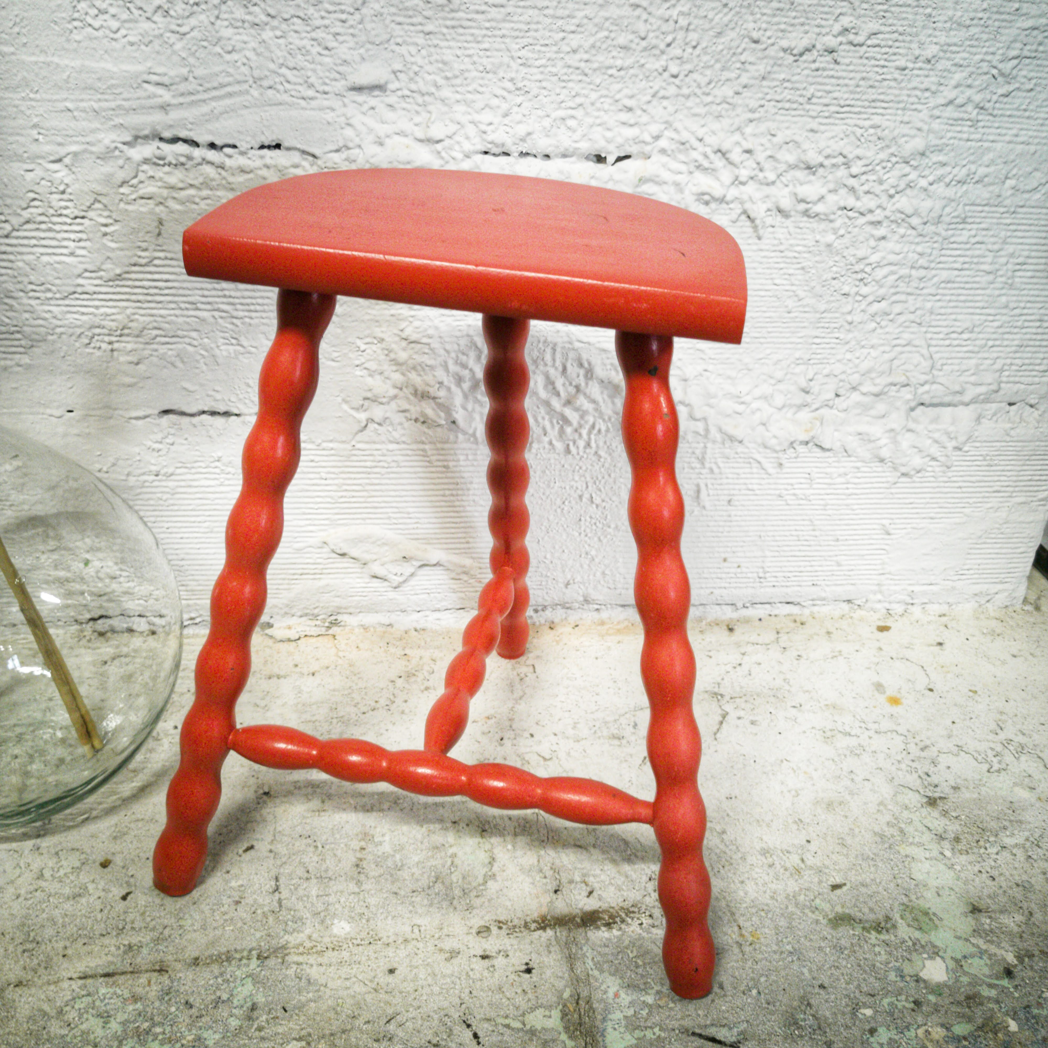 Turned wooden tripod stool