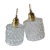 Duo of molded glass pendant lights