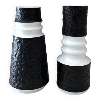 Vintage duo bisquit vases black white