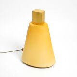 Large 1990s postmodern design floor or table lamp made of colored glass