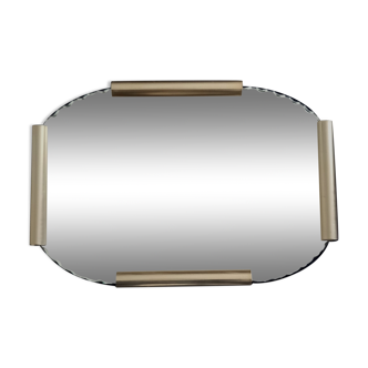 Plateau miroir avec bords biseautés et poignées en laiton brossé