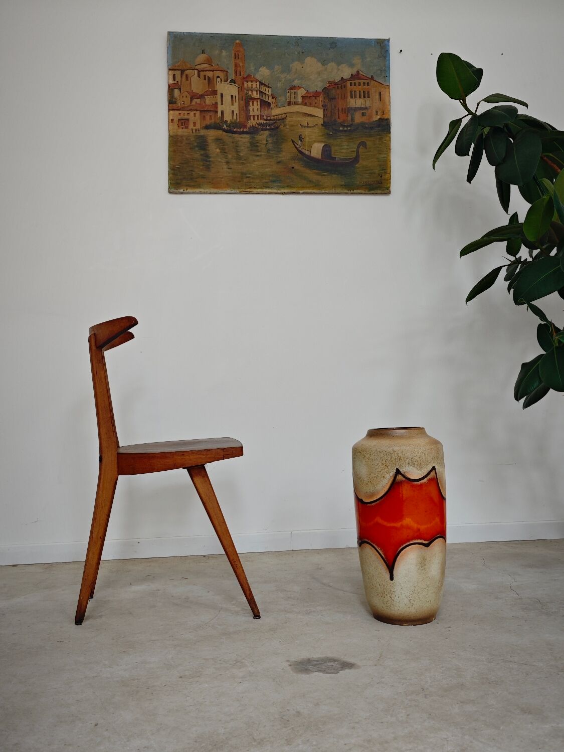 Large West Germany glazed vase with orange and beige shades