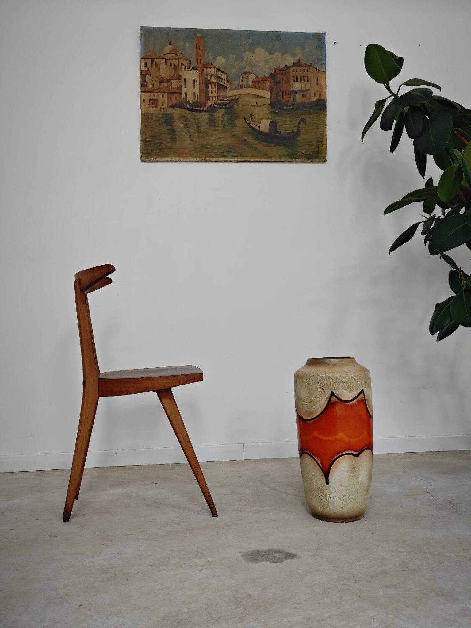 Grand vase émaillé West Germany a nuance orange et beige
