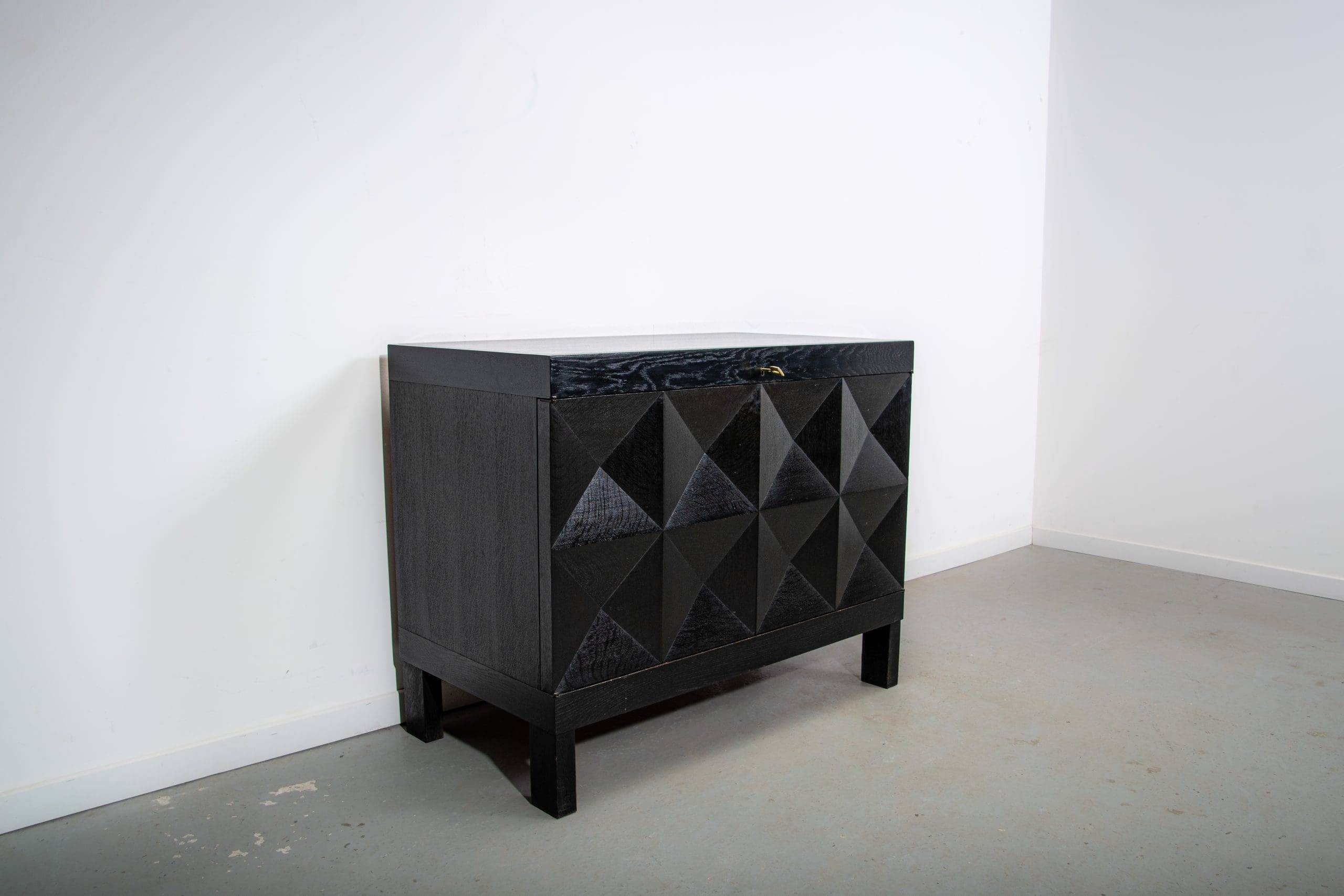 Ebonized brutalist bar cabinet by J. Batenburg for MI Belgium, 1960s