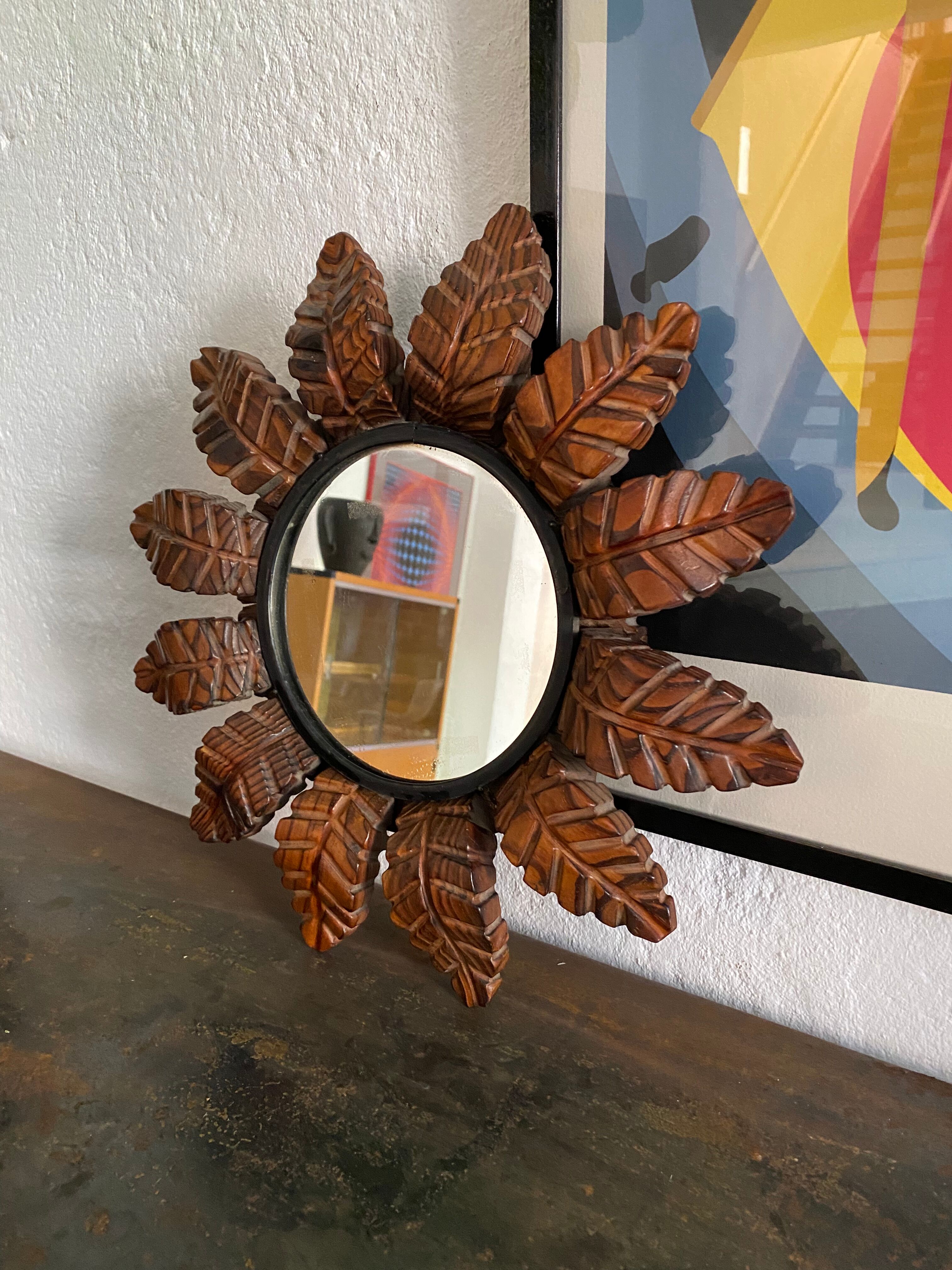 Miroir soleil bois sculpté vintage