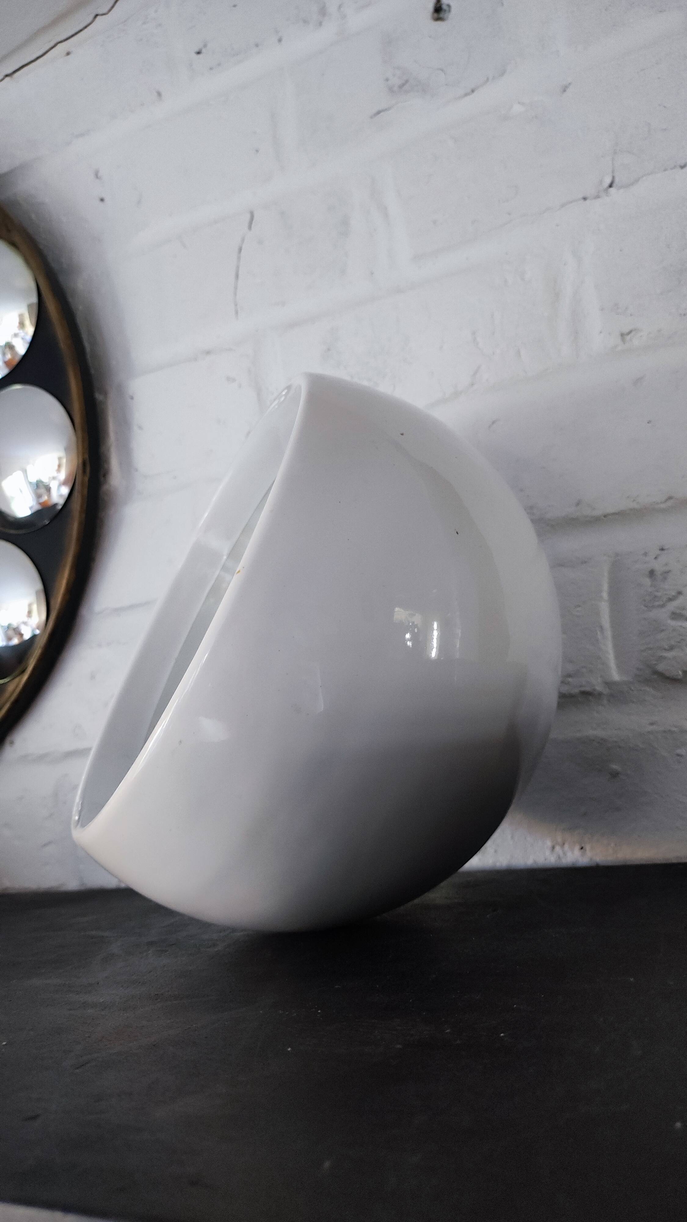 White Ceramic Table Mirror Weighted in a Space Age Ball Shape