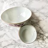 Set consisting of 5 bowls and a porcelain bowl decorated with pink flowers and golden fillet