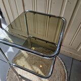 Side Table End Table Nightstand in Chrome Metal Tempered Glass